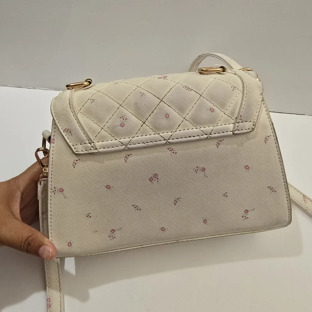 Under One Sky Cream Quilted Crossbody Bag with Gold Butterfly